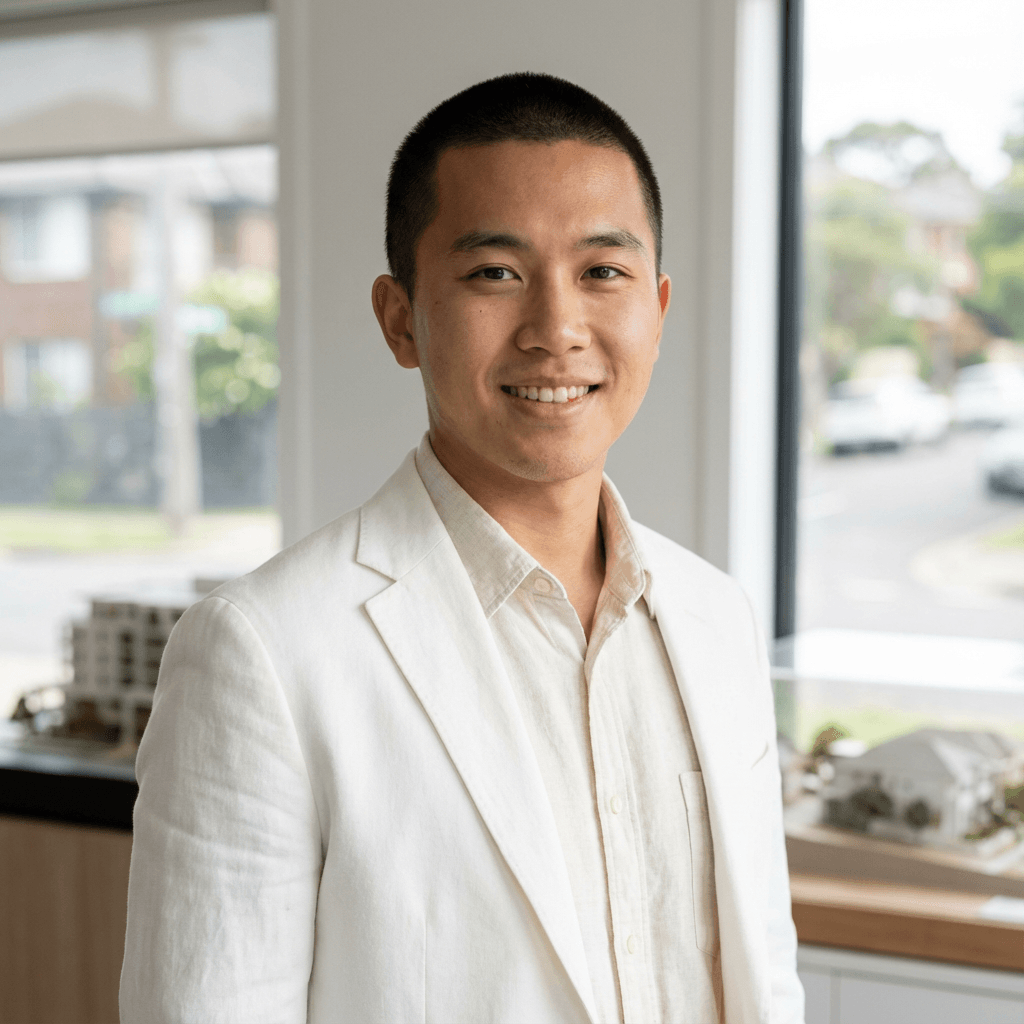 Male commercial property owner in his mid 30s, East Asian, authoritative presence